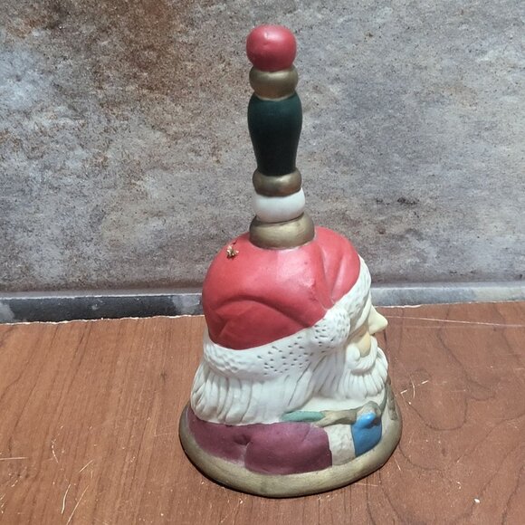 Vintage Santa Claus Handheld Bell Wood Handle Bisque Ceramic Christmas Decor - Picture 5 of 10